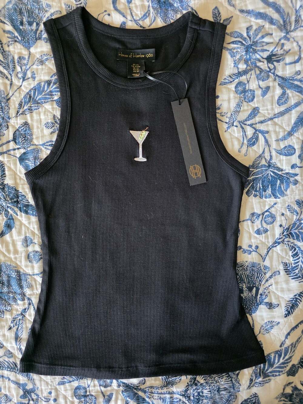 NWT House of Harlow 1960 Martini Embroidered Ribbed Tank XS Cocktail Core